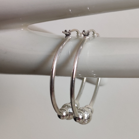 Sterling Silver Hoops Earrings with Orbits - Picture 8 of 16